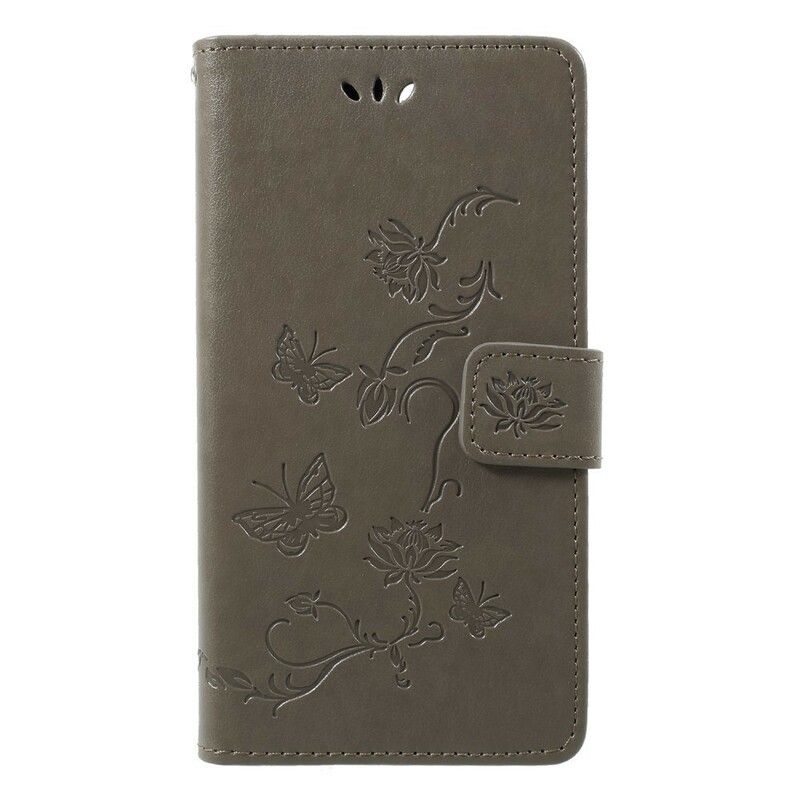 Folio Deksel Til Honor 9 Lite Med Kjede Thong Sommerfugler Og Blomster