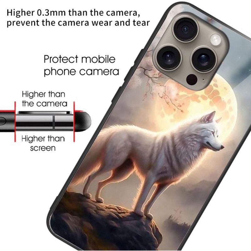 Deksel iPhone 16 Pro Max Moonlight Wolf Herdet Glass