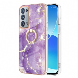 Mobildeksel Til Oppo Reno 6 Pro 5G Marmor Og Gyldent Filamentmønster Med Ring