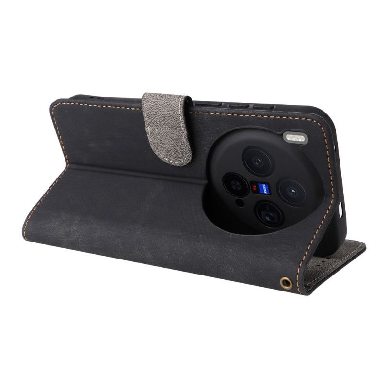 Folio Deksel Vivo X300 Strap-on Semsket Skinneffekt