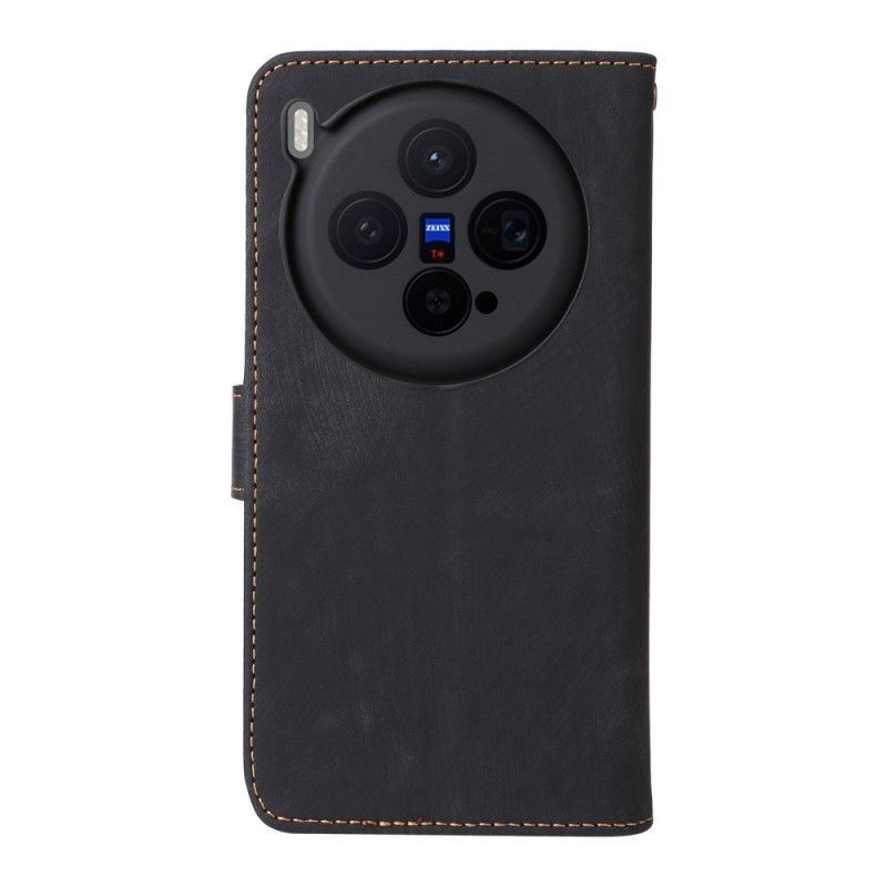 Folio Deksel Vivo X300 Strap-on Semsket Skinneffekt