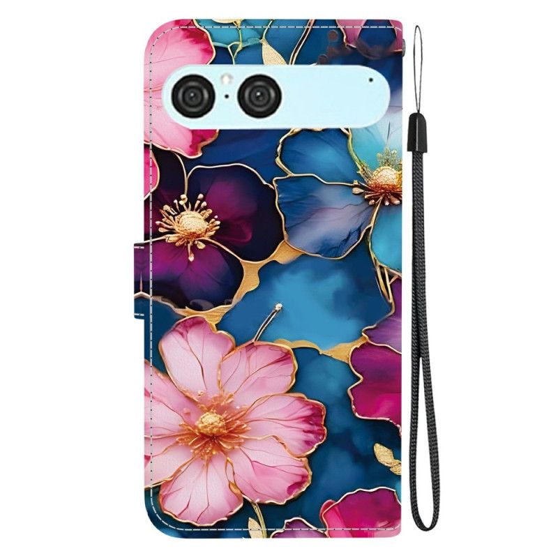 Folio Deksel Sony Xperia 10 Vii Blått Og Gull Blomstermønster