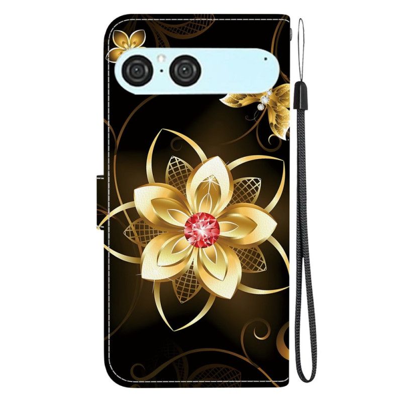 Folio Deksel Sony Xperia 10 Vii Gyllen Blomst Beskyttelse Deksel