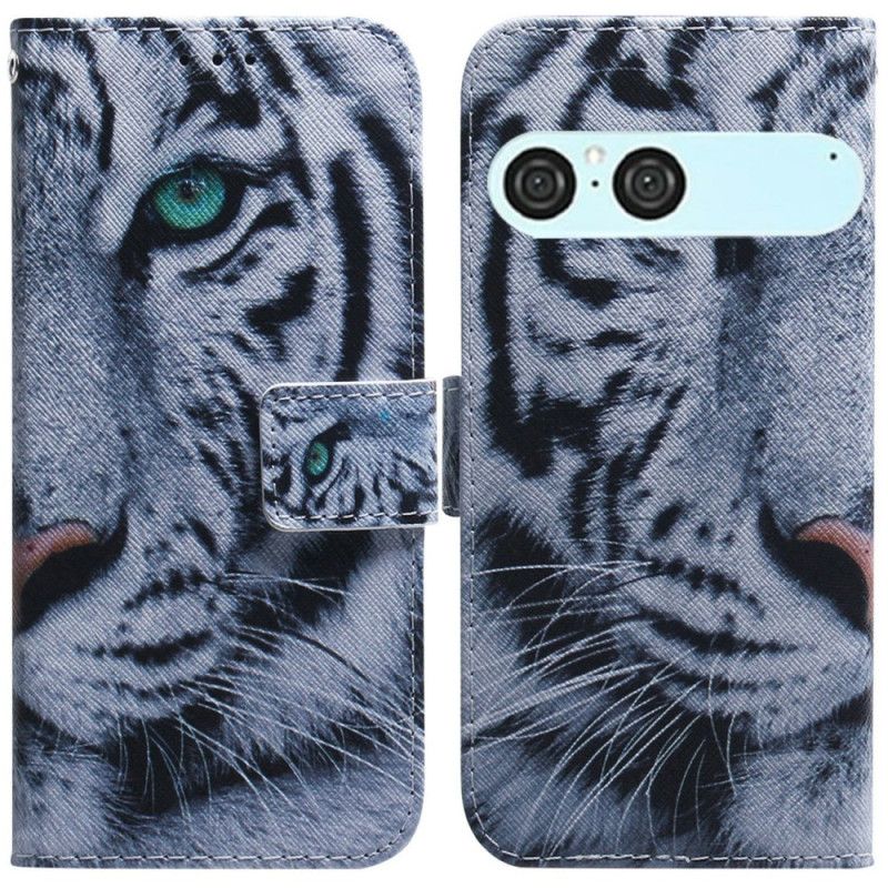 Lærdeksel Folio Deksel Sony Xperia 10 Vii Mobildeksel Hvit Tiger