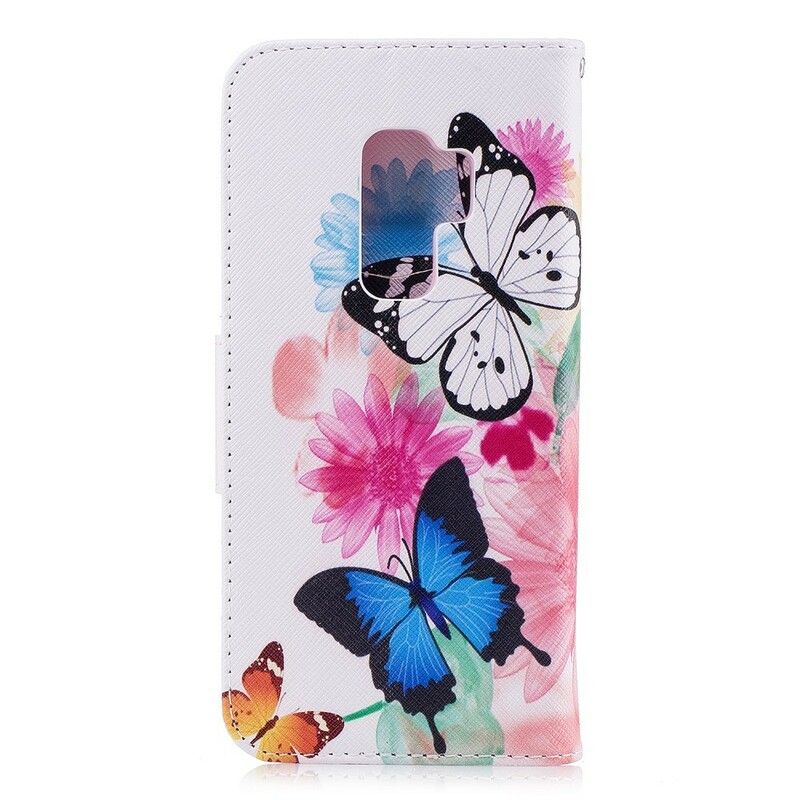 Folio Deksel Til Samsung Galaxy S9 Plus Malede Sommerfugler Og Blomster