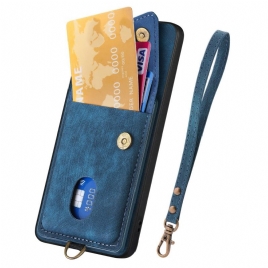 Deksel Samsung Galaxy A17 4g / 5g Semsket Skinneffekt Med Kortholder Og Snor Beskyttelse Deksel