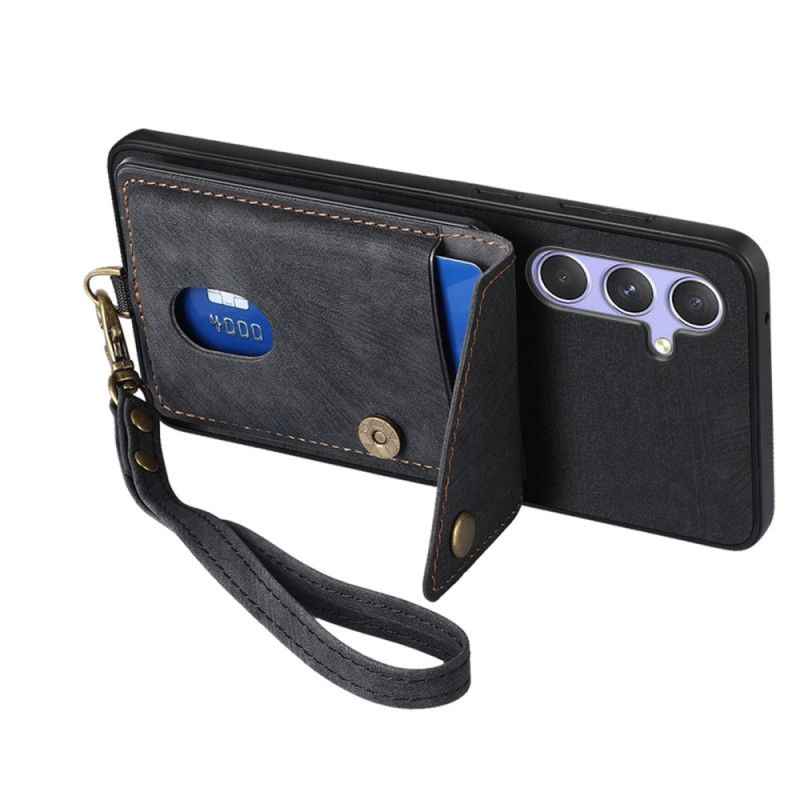 Deksel Samsung Galaxy A17 4g / 5g Semsket Skinneffekt Med Kortholder Og Snor Beskyttelse Deksel