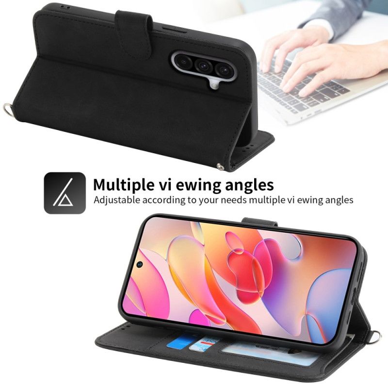 Folio Deksel Samsung Galaxy A17 4g / 5g Lommebok Med Blondemønster Og Semsket Skinneffekt Beskyttelse Deksel