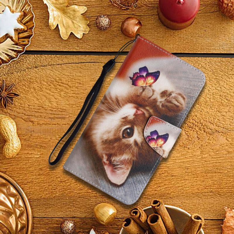 Folio Deksel Samsung Galaxy A17 4g / 5g Sommerfugl Og Katt Beskyttelse Deksel