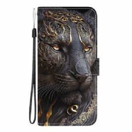 Lederhüllen Samsung Galaxy A17 4g / 5g Gold-schwarzer Löwe