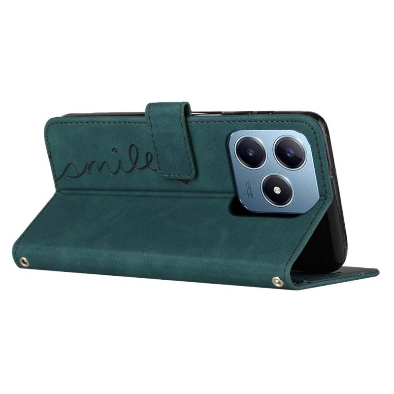 Lærdeksel Folio Deksel Realme Note 60 Mobildeksel Smiley-fjesstropp