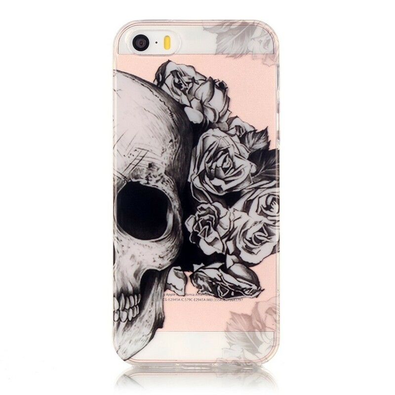 Deksel Til iPhone SE / 5 / 5S Transparent Blomsterhodeskalle