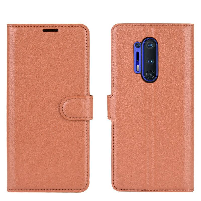 Folio Deksel Til OnePlus 8 Pro Premium Litchi Leather Style