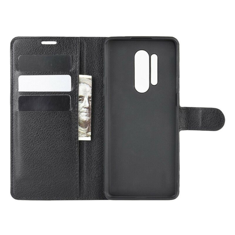 Folio Deksel Til OnePlus 8 Pro Premium Litchi Leather Style