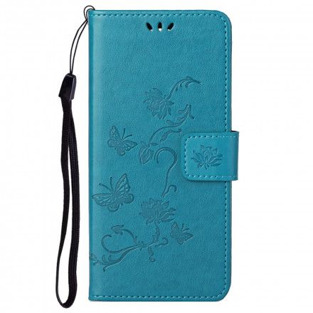 Folio Deksel Til Motorola Edge 20 Pro Med Kjede Thong Sommerfugler Og Blomster