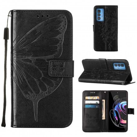 Folio Deksel Til Motorola Edge 20 Pro Sommerfugldesign Med Snor