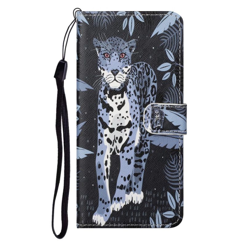 Folio Deksel Til Moto G71 5G Med Kjede Thong Leopard