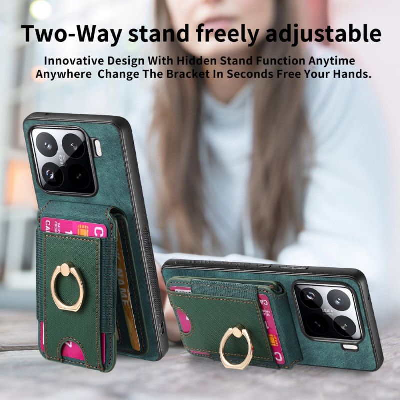 Deksel Xiaomi 15 Avtakbar Kortholder Og Stativ I Semsket Skinneffekt