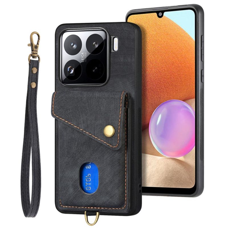 Deksel Xiaomi 15 Mobildeksel Kortholder Og Stropp I Semsket Skinneffekt