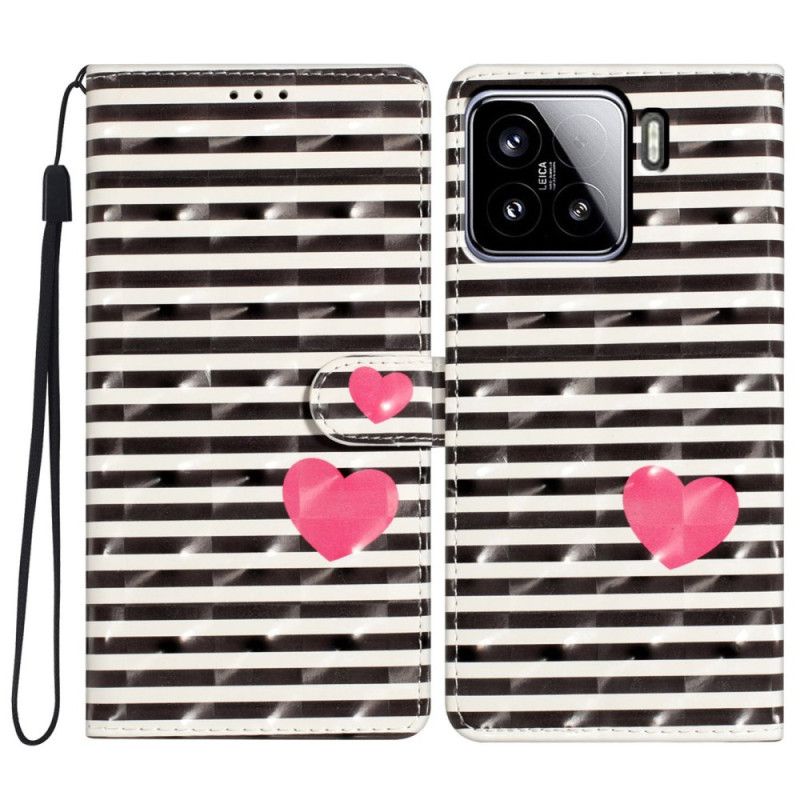 Folio Deksel Xiaomi 15 3d-striper Og Hjerter