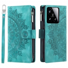 Folio Deksel Xiaomi 15 Lommebok Med Mandala-effekt I Semsket Skinn Beskyttelse Deksel