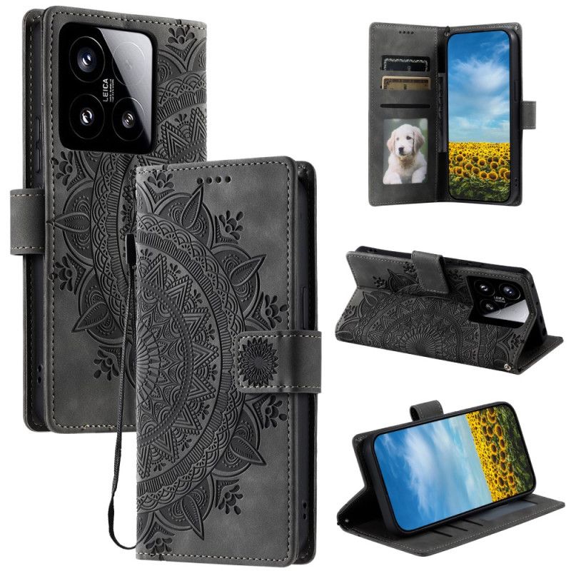 Folio Deksel Xiaomi 15 Mandala-imitasjon I Semsket Skinn Beskyttelse Deksel