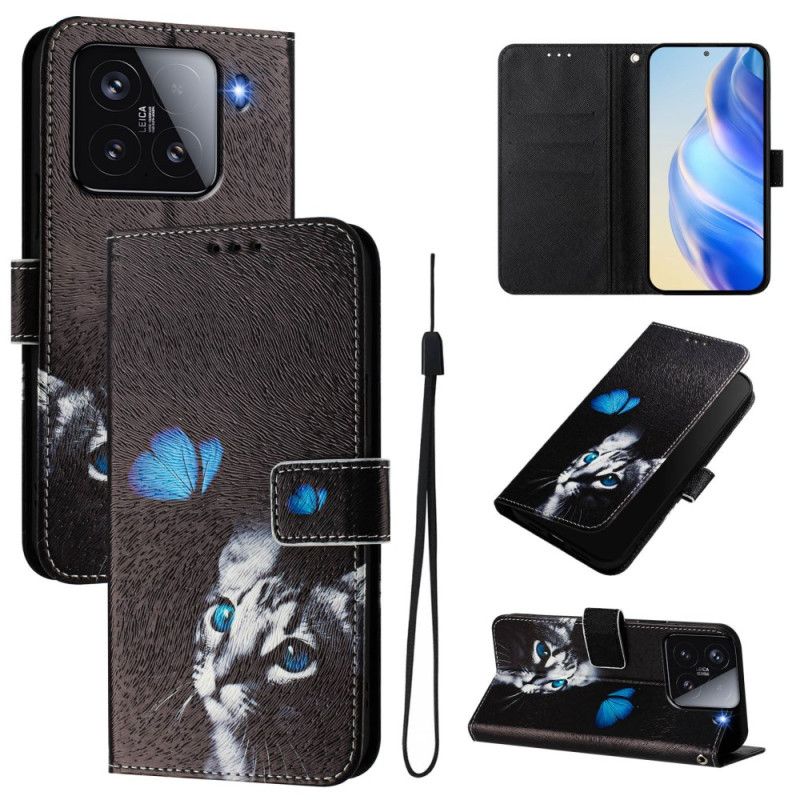 Folio Deksel Xiaomi 15 Sommerfugl Og Katt Beskyttelse Deksel