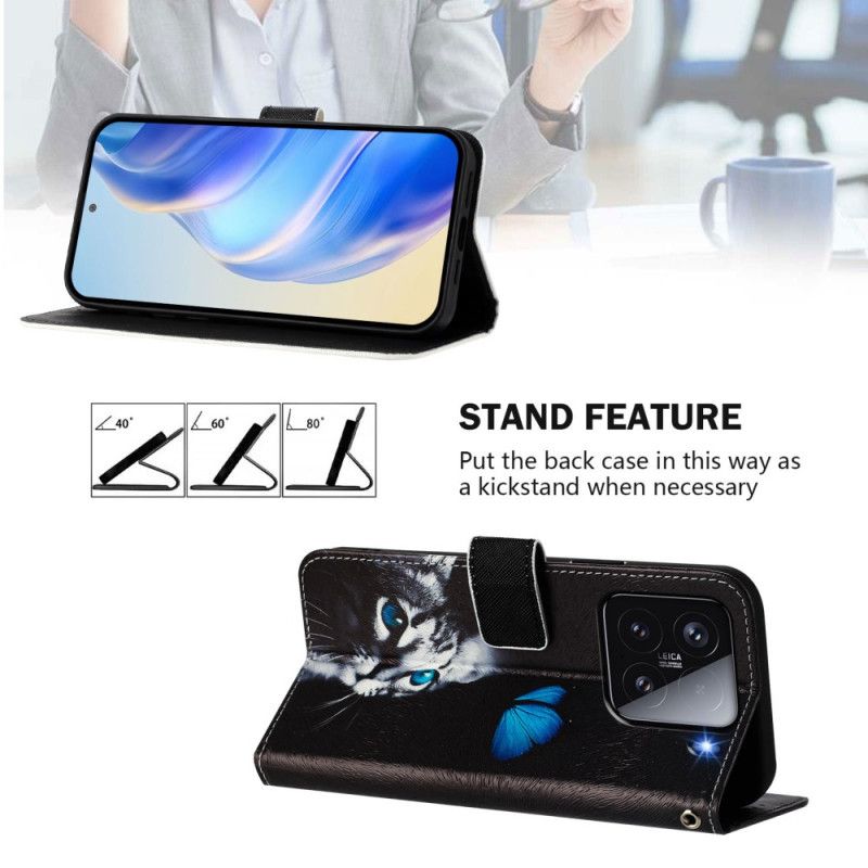 Folio Deksel Xiaomi 15 Sommerfugl Og Katt Beskyttelse Deksel