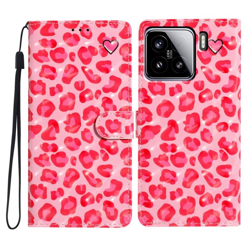 Lærdeksel Folio Deksel Xiaomi 15 3d-rosa Leopardmønster