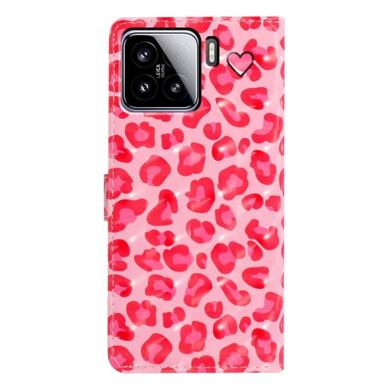 Lærdeksel Folio Deksel Xiaomi 15 3d-rosa Leopardmønster