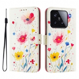 Lærdeksel Folio Deksel Xiaomi 15 Mobildeksel Blomstermotiv