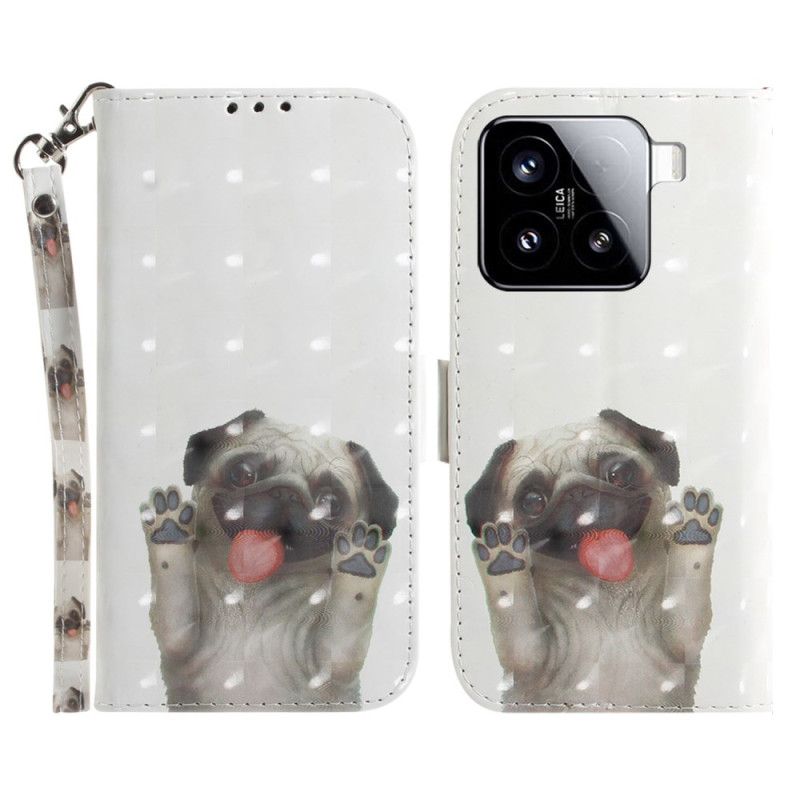 Lærdeksel Folio Deksel Xiaomi 15 Mobildeksel Snor Med Mopsmønster