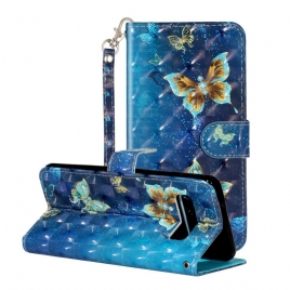 Lærdeksel Til Samsung Galaxy S10 Plus Golden Butterflies Lanyard