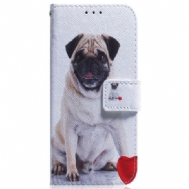 Lærdeksel Folio Deksel Motorola Edge 50 Pro Mobildeksel Mops Hund