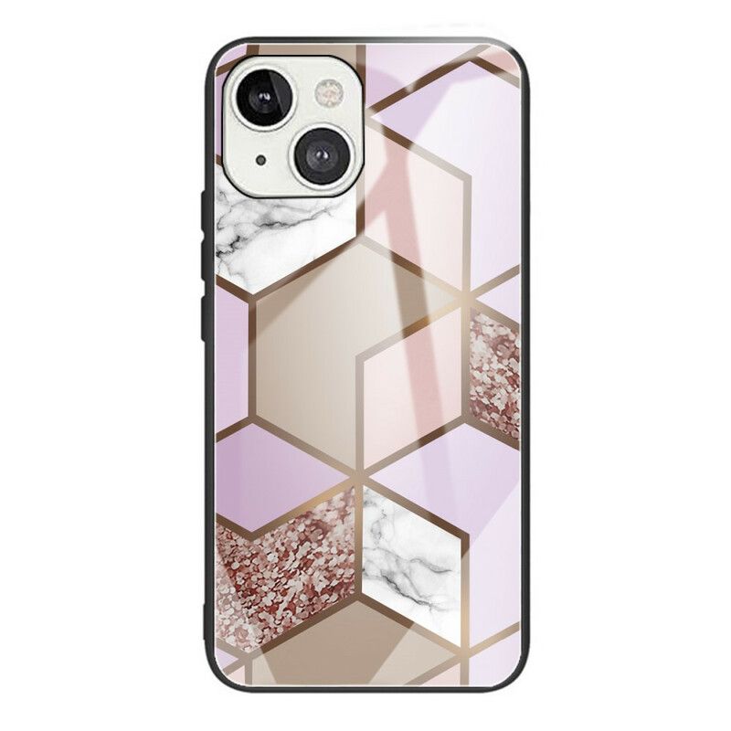Deksel Til iPhone 13 Mini Geometri Marmor Herdet Glass