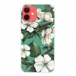 Deksel Til iPhone 13 Mini Hvite Malte Blomster