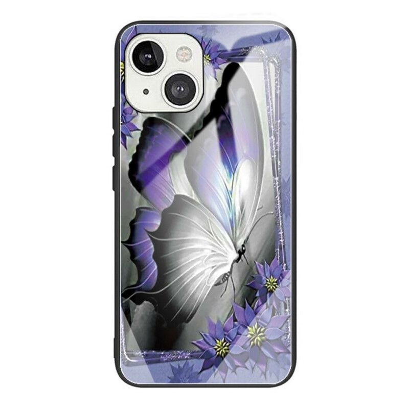 Deksel Til iPhone 13 Mini Lilla Sommerfugl Herdet Glass