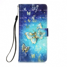 Folio Deksel Til iPhone 13 Mini Golden Butterflies Lanyard