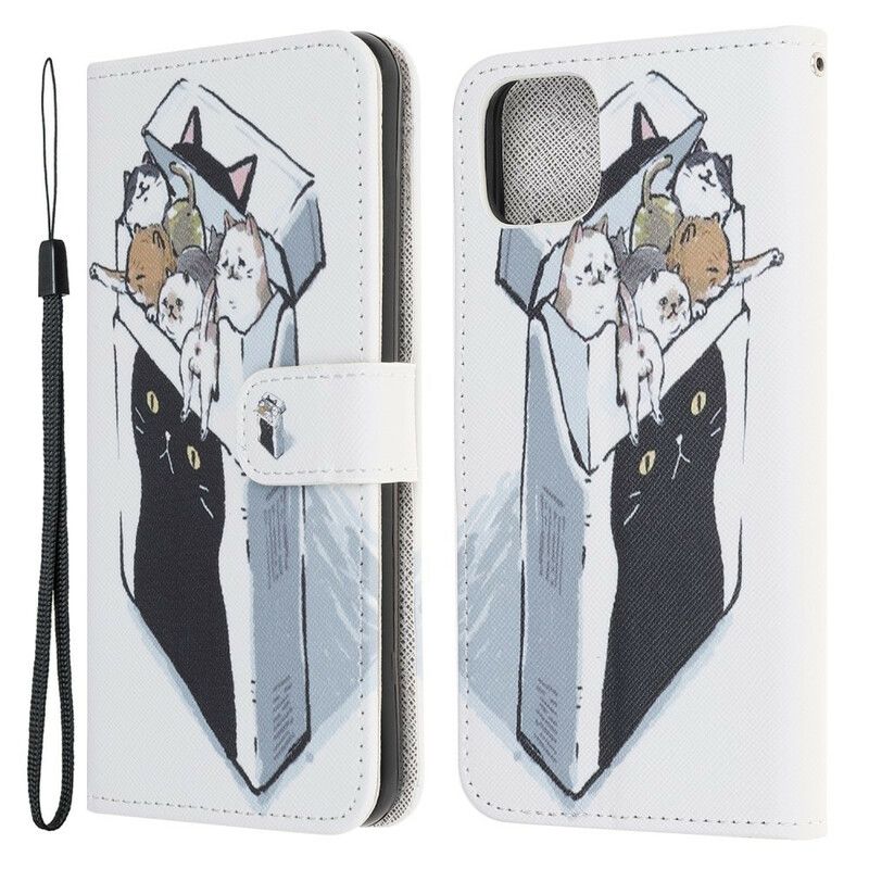 Folio Deksel Til iPhone 13 Mini Med Kjede Thong Cats Levering