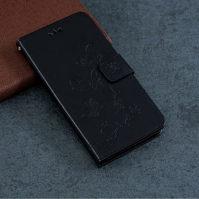 Folio Deksel Til iPhone 13 Mini Med Kjede Thong Sommerfugler Og Blomster