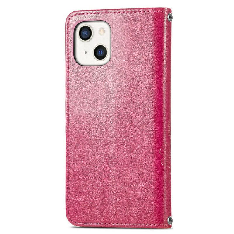 Folio Deksel Til iPhone 13 Mini Med Kjede Thong Sommerfugler Og Blomster