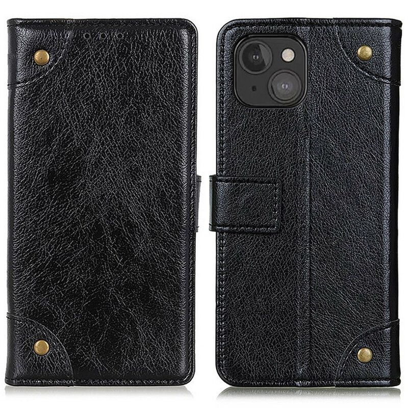 Folio Deksel Til iPhone 13 Mini Vintage Nagler Nappa Skinnstil