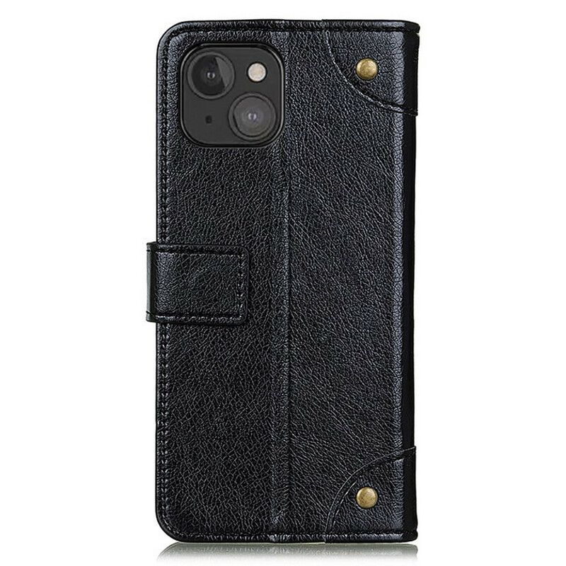 Folio Deksel Til iPhone 13 Mini Vintage Nagler Nappa Skinnstil