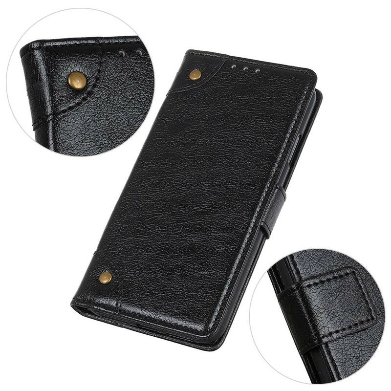 Folio Deksel Til iPhone 13 Mini Vintage Nagler Nappa Skinnstil