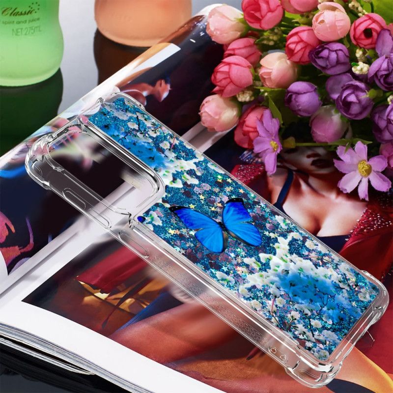 Deksel Til Samsung Galaxy A33 5G Blå Glittersommerfugler