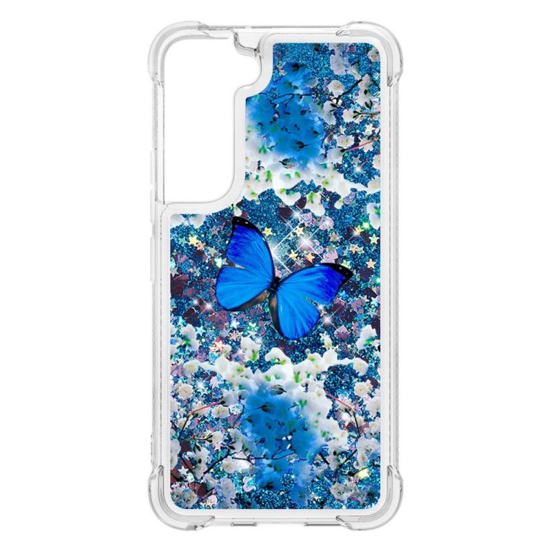 Deksel Til Samsung Galaxy S22 5G Blå Glittersommerfugler