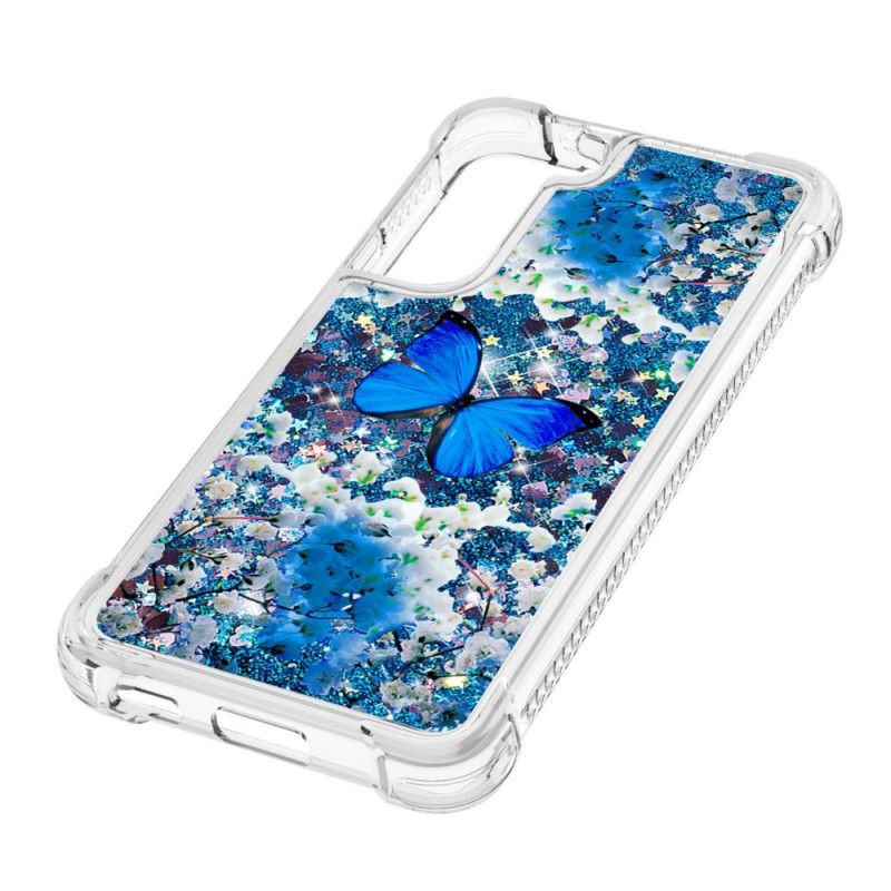 Deksel Til Samsung Galaxy S22 5G Blå Glittersommerfugler
