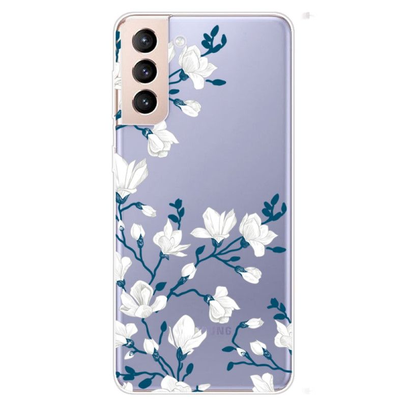 Deksel Til Samsung Galaxy S22 5G Transparente Hvite Blomster
