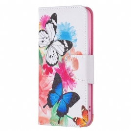 Folio Deksel Til Samsung Galaxy S22 5G Malede Sommerfugler Og Blomster