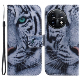 Lærdeksel Til OnePlus 11 5G Hvit Tiger